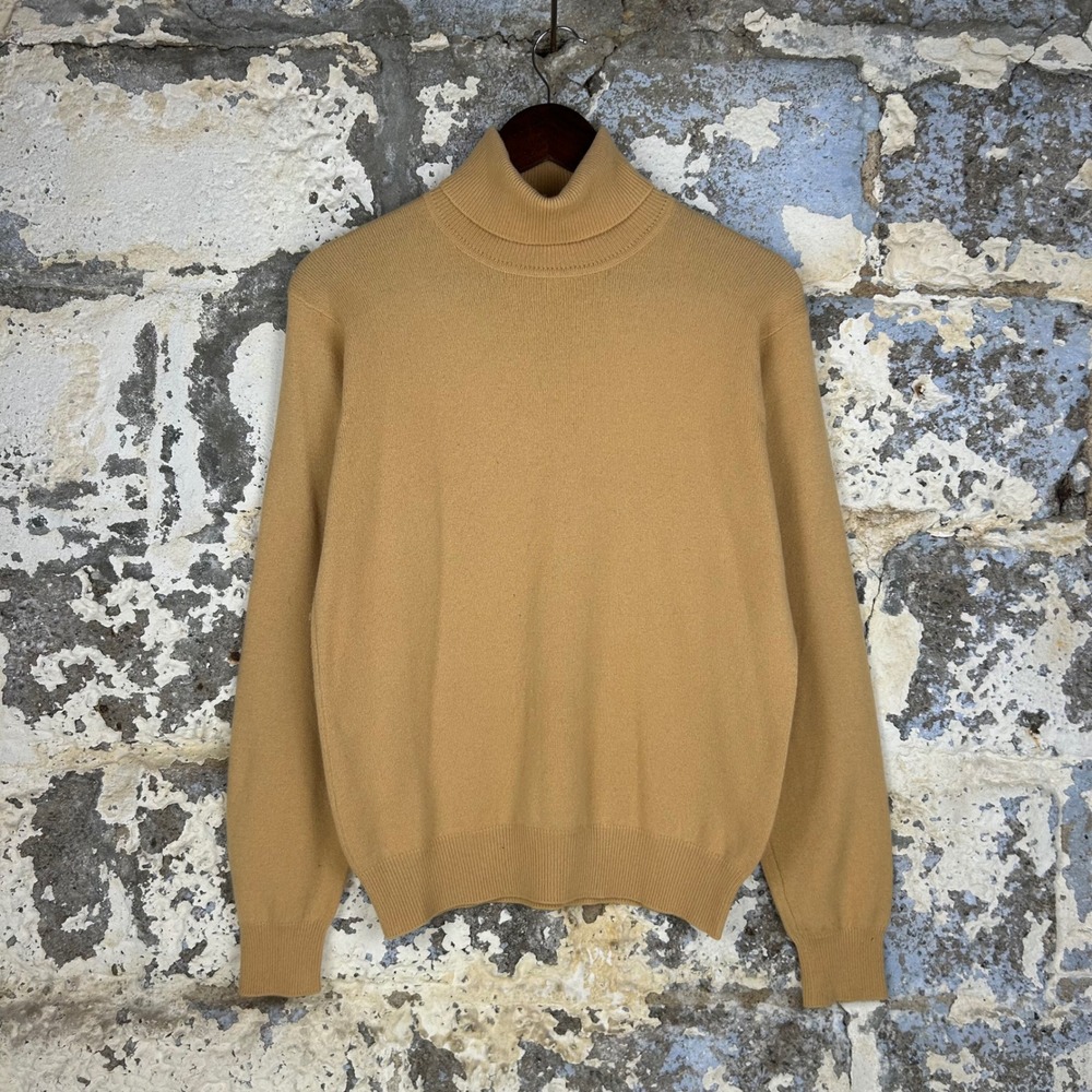 VTG Valerie Stevens Turtleneck Sweater Tan 100% Cashmere Long Sleeve Womens M